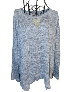 Juicy Couture Gray Long Sleeve knit top with Gold Embellishment L